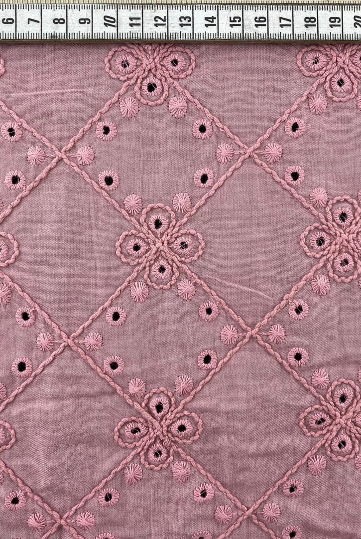 Pudra Renk Bohrer Desenli Pamuk Polyester Brode Vual Kumaş - 135 CM