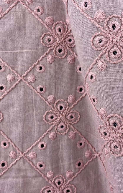 Pudra Renk Bohrer Desenli Pamuk Polyester Brode Vual Kumaş - 135 CM