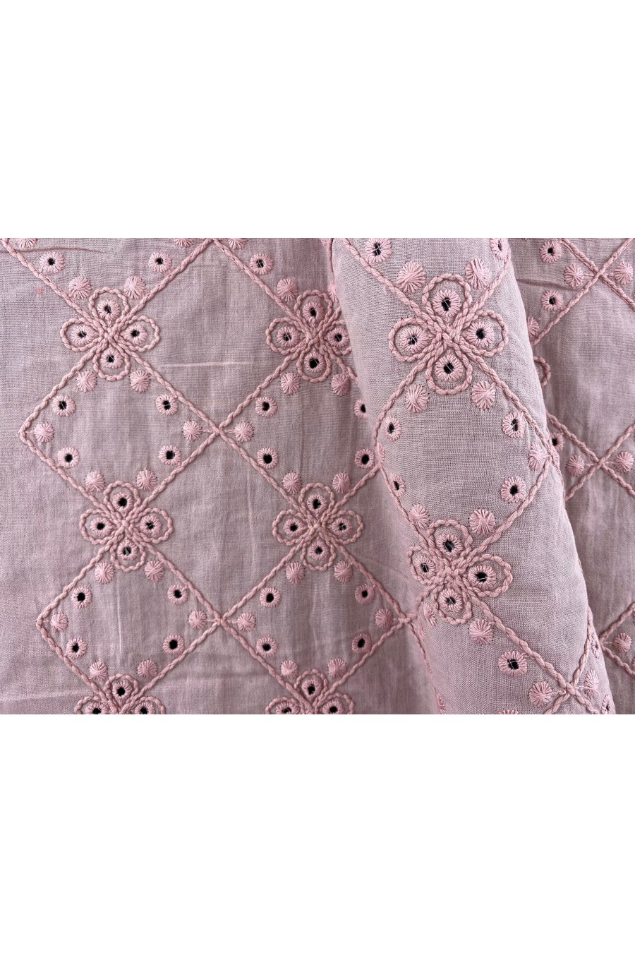 Pudra Renk Bohrer Desenli Pamuk Polyester Brode Vual Kumaş - 135 CM