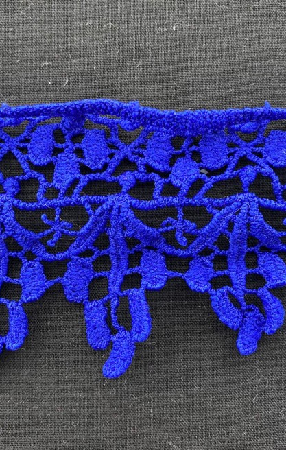 Sax Mavi Renk Mat Polyester Güpür Brode Bant, 7 cm