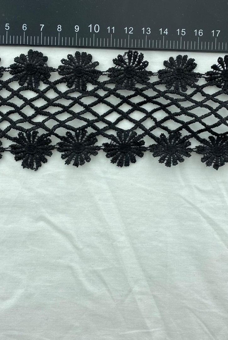 7 cm Siyah Parlak Polyester Güpür Brode Bant