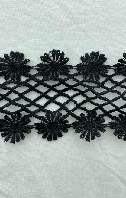 7 cm Siyah Parlak Polyester Güpür Brode Bant