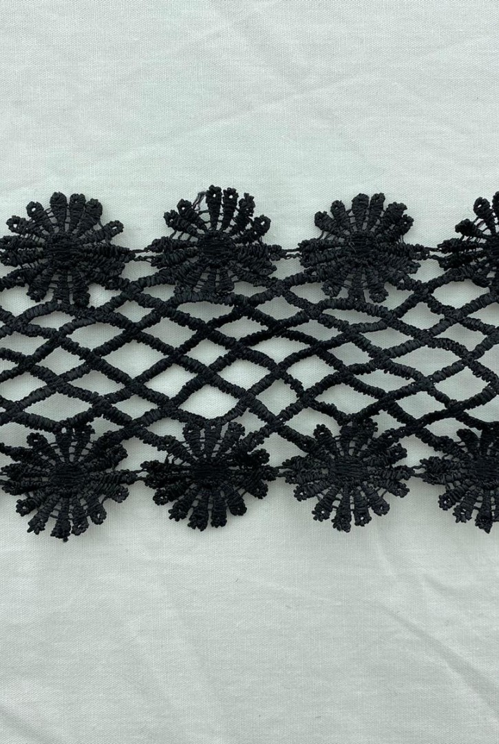 7 cm Siyah Parlak Polyester Güpür Brode Bant