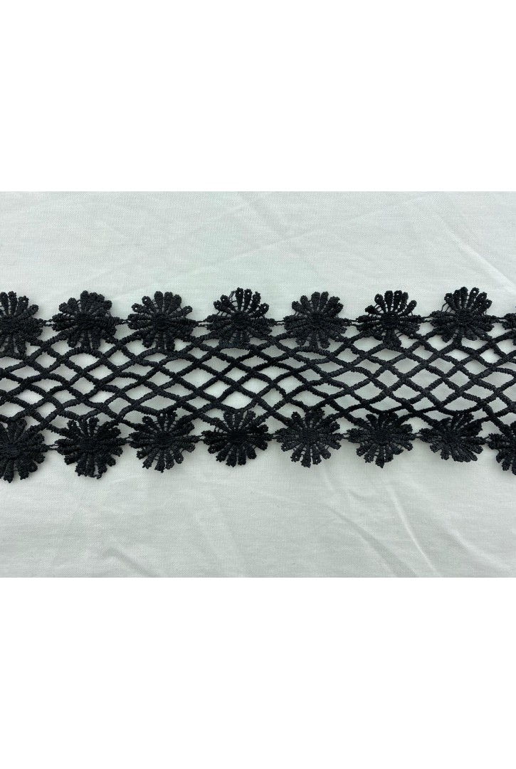 7 cm Siyah Parlak Polyester Güpür Brode Bant