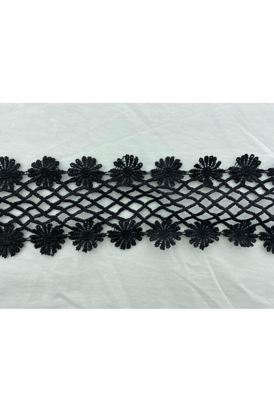 6956-METRE 7 cm Siyah Parlak Polyester Güpür Brode Bant