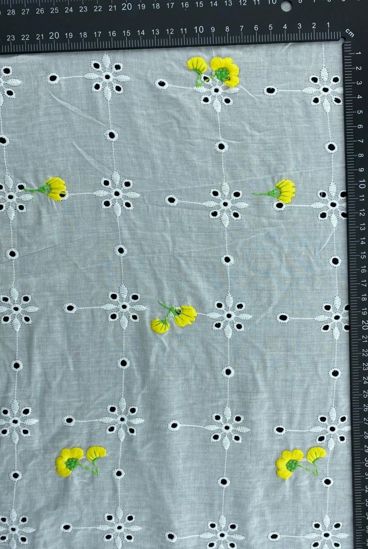 Ters Baskı Sari-Yeşil Çiçek Nakışlı Kasar Brode