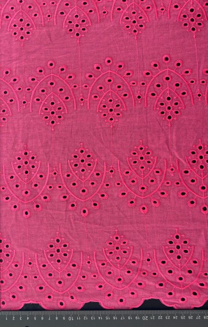 Fuşya Bohrerli Pamuk Polyester Vual İthal Brode Kumaş