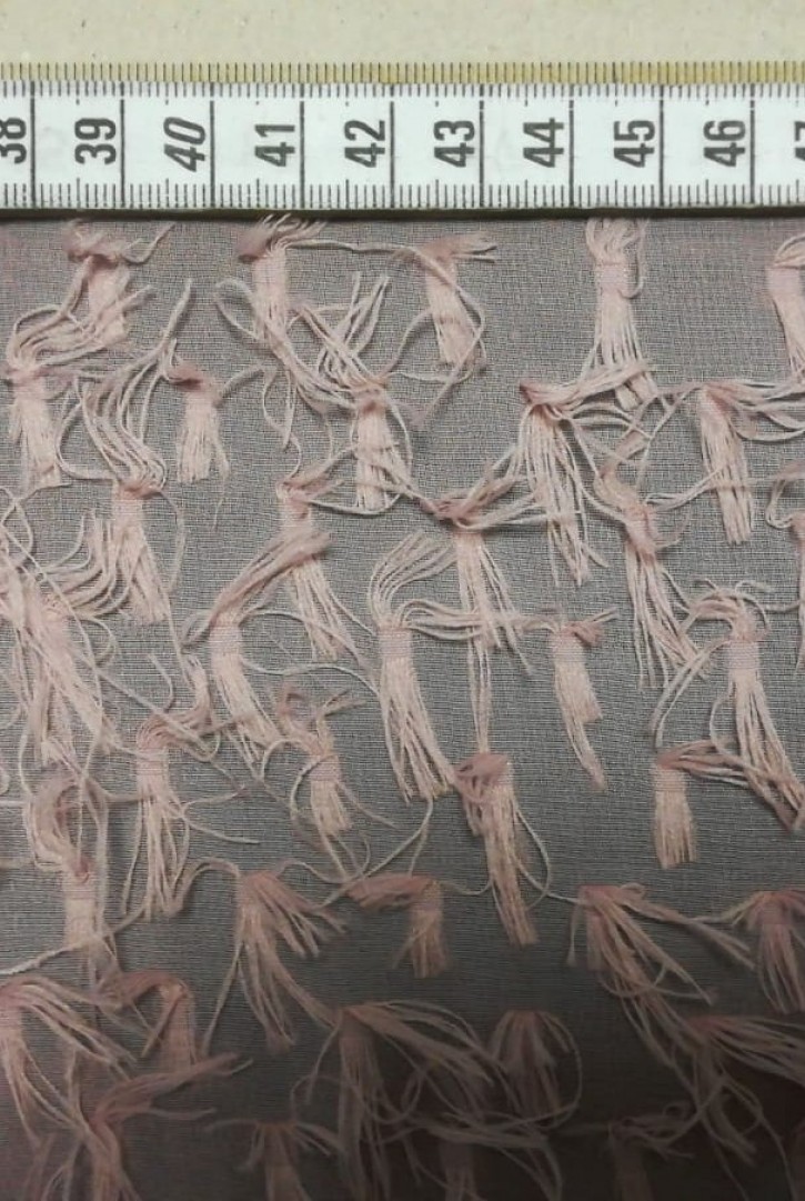 Pembe Saçaklı Puantiyeli Şifon