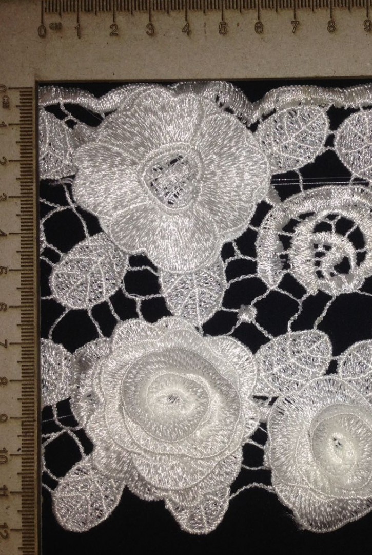 3 Boyutlu Ekru İncili Parlak Polyester Güpür Bant, 8 mm+6 mm