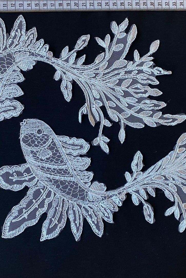 Siyah Düz Aplik Polyester Brode Kumaş