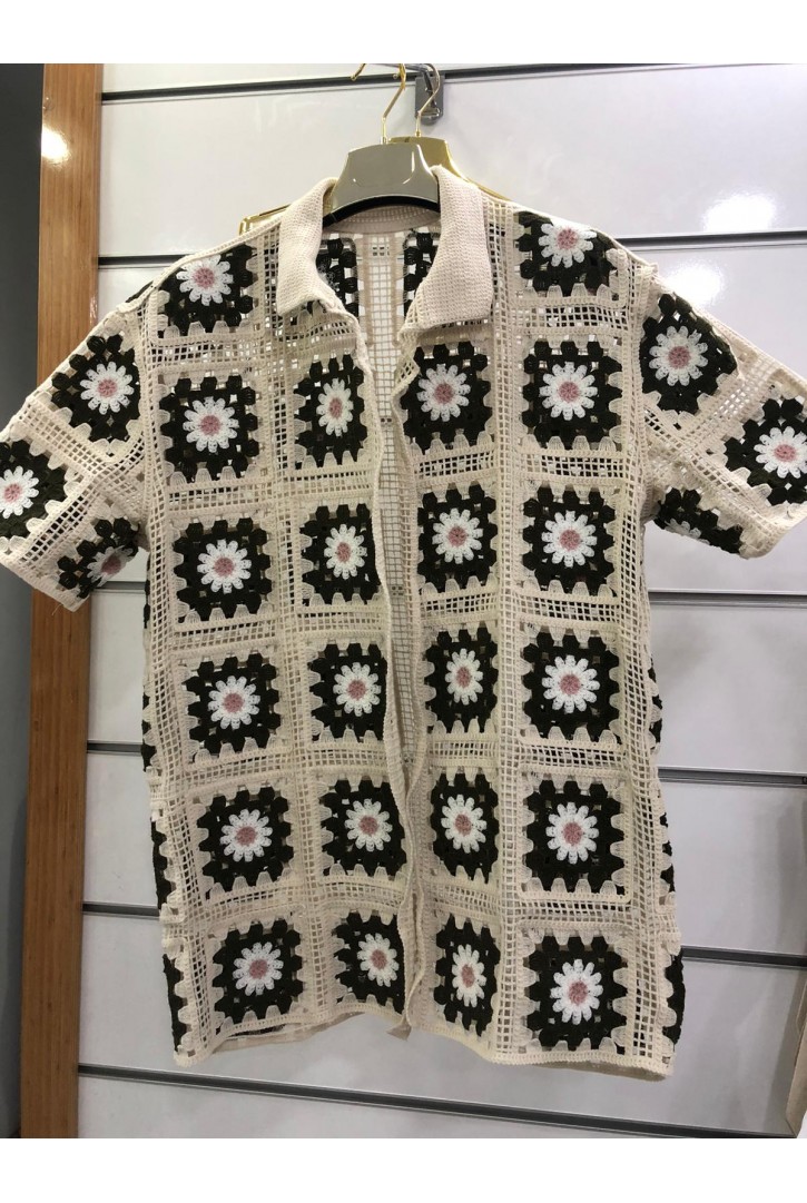 17307 HAZIR GİYİM/TIĞ İŞİ HIRKA//KREM-SİYAH/STANDART BEDEN