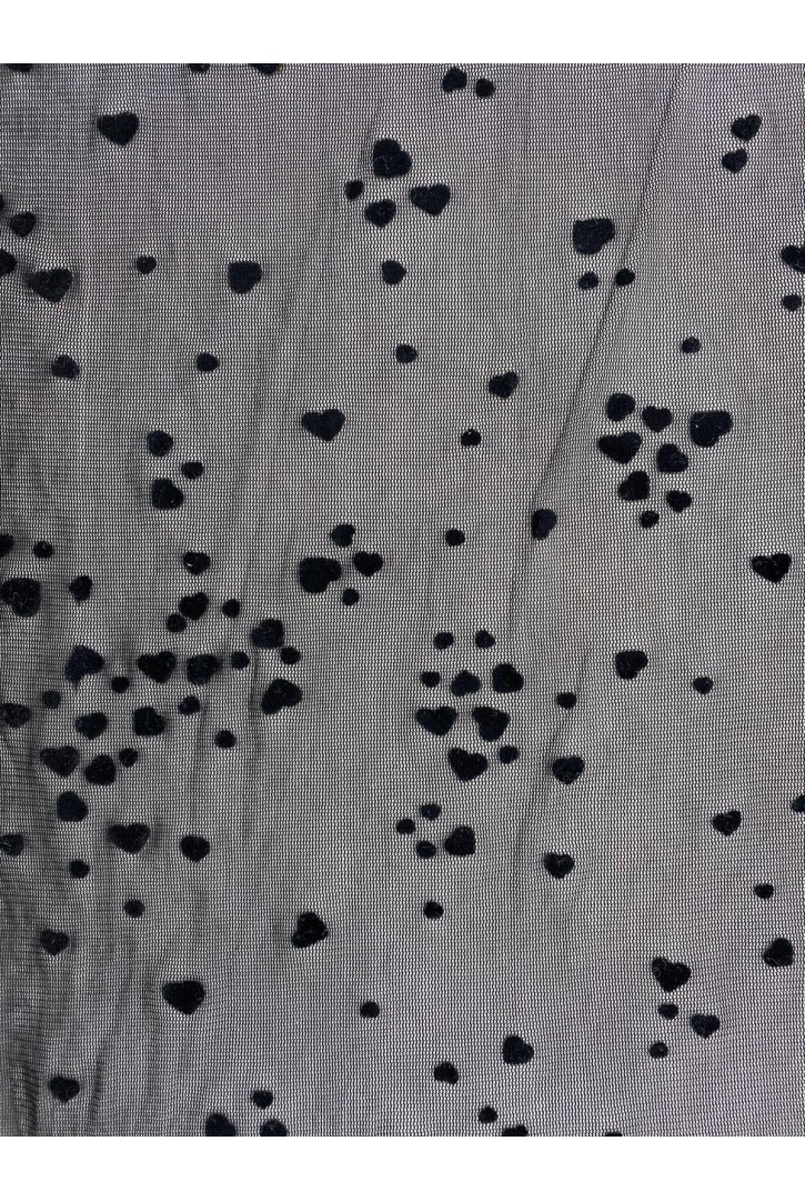 Siyah Flok Baskılı Kraşlama Tül Kumaş