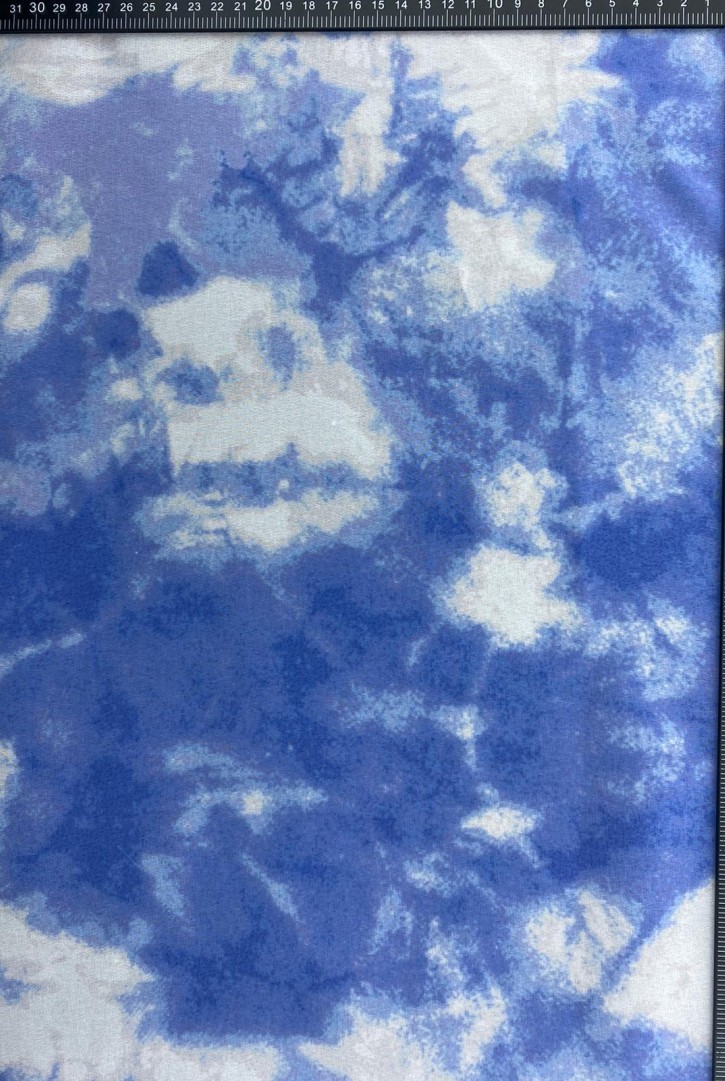 Dijital Baskılı Şifon Kumaş, Mavi-Beyaz