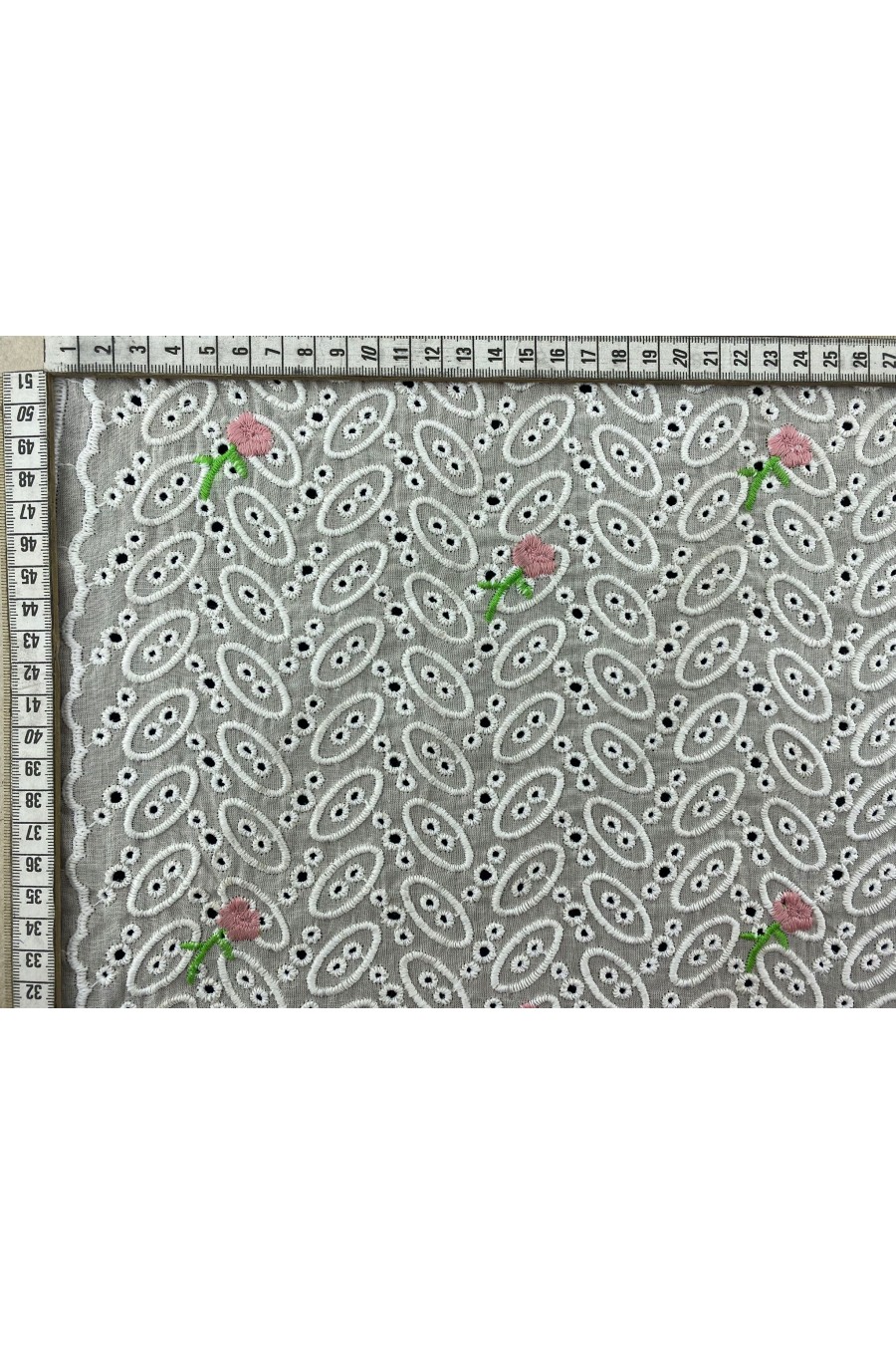 10351-METRE Pembe-Yeşil Çiçek Nakışlı Vual Brode