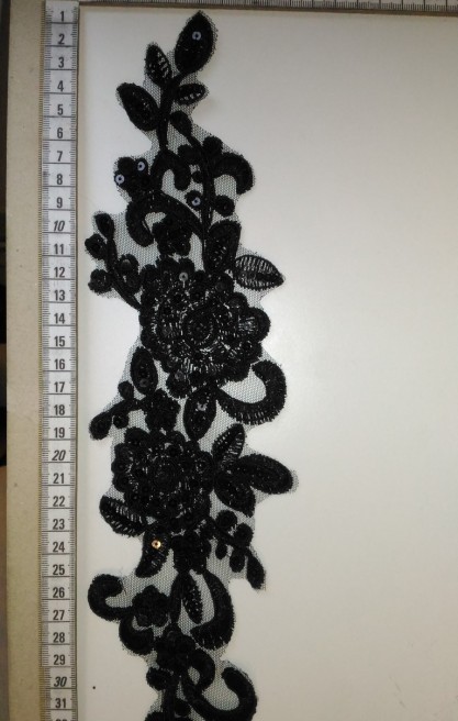 Siyah Kordlu Aplik Brode, Yerli, 29 cm