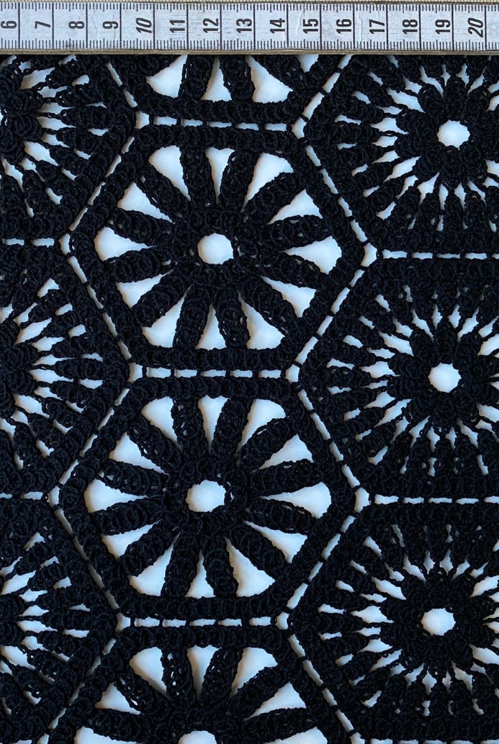 Siyah Pamuk Güpür Brode, Yerli Üretim, 130 cm