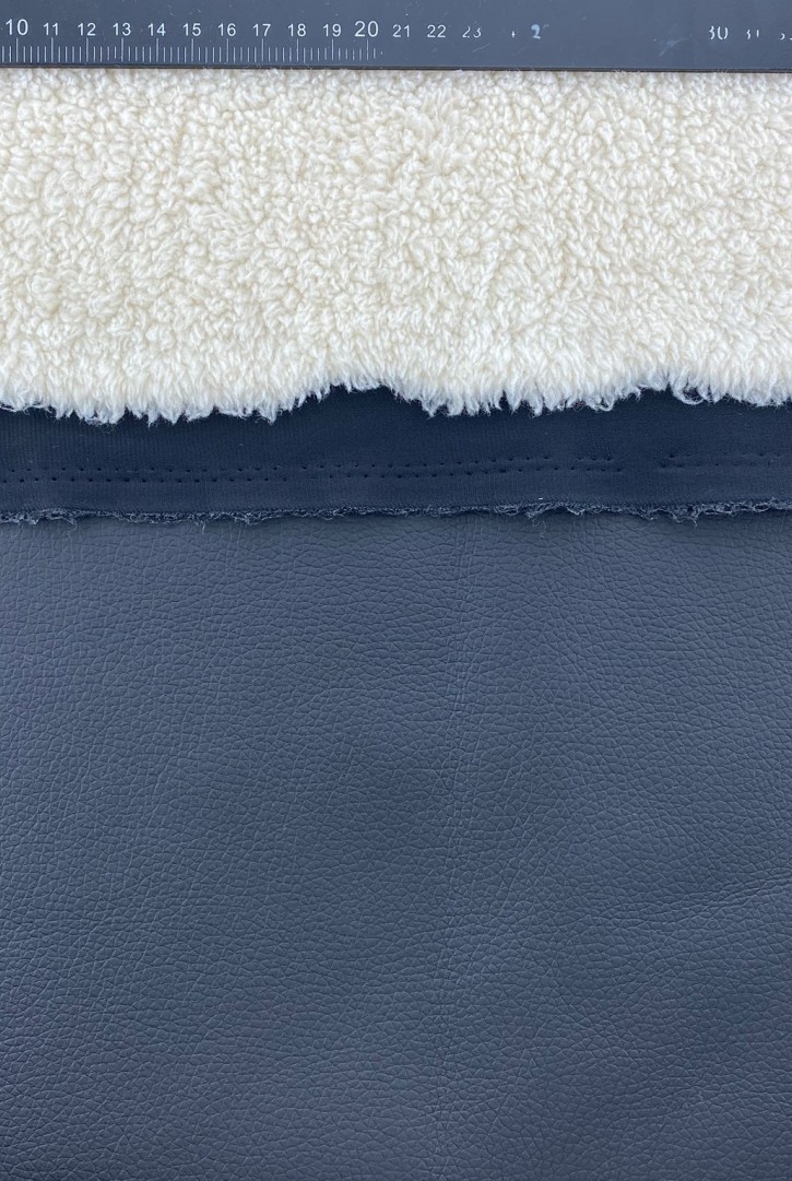 18117  KUMAŞ/İTHAL/LEZ/POLYESTER/POLİÜRETAN/DERİ KUZU KÜRK/SİYAH DERİ/KREM KÜRK/150 CM