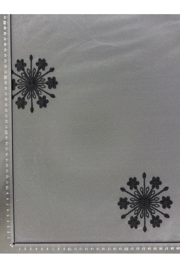 Siyah İpli İşlemeli Ham Tül Kumaş - 150 cm