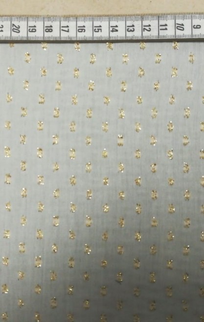 Beyaz-Gümüş Simli Puanlı Şifon Kumaş, 150 cm