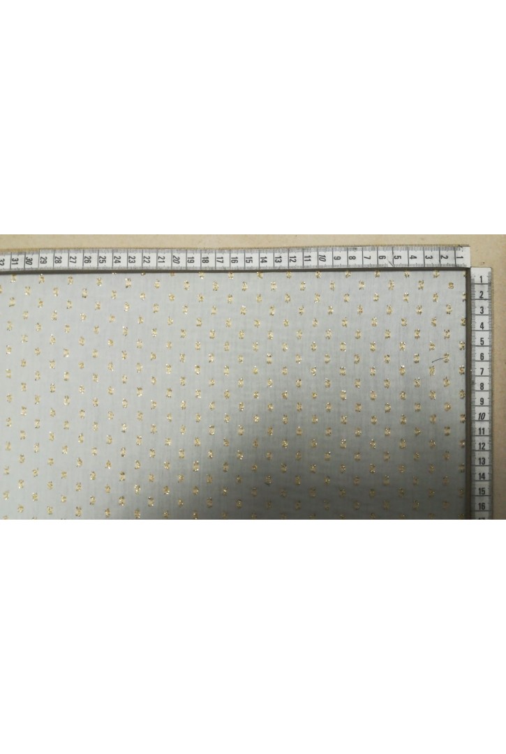 Beyaz-Gümüş Simli Puanlı Şifon Kumaş, 150 cm