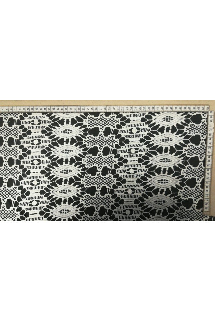 Siyah Mat Polyester Güpür Brode Kumaş, 140 cm