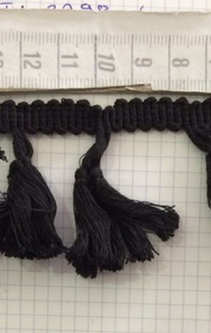 Siyah Ponpon Saçaklı Pamuk Dantel, 4 cm