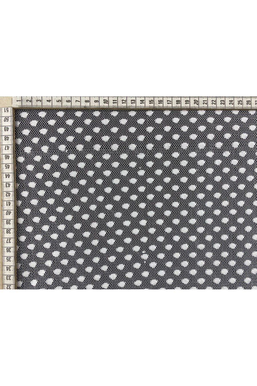 Beyaz Puantiyeli Tül Kumaş - Yerli Polyester (11450)