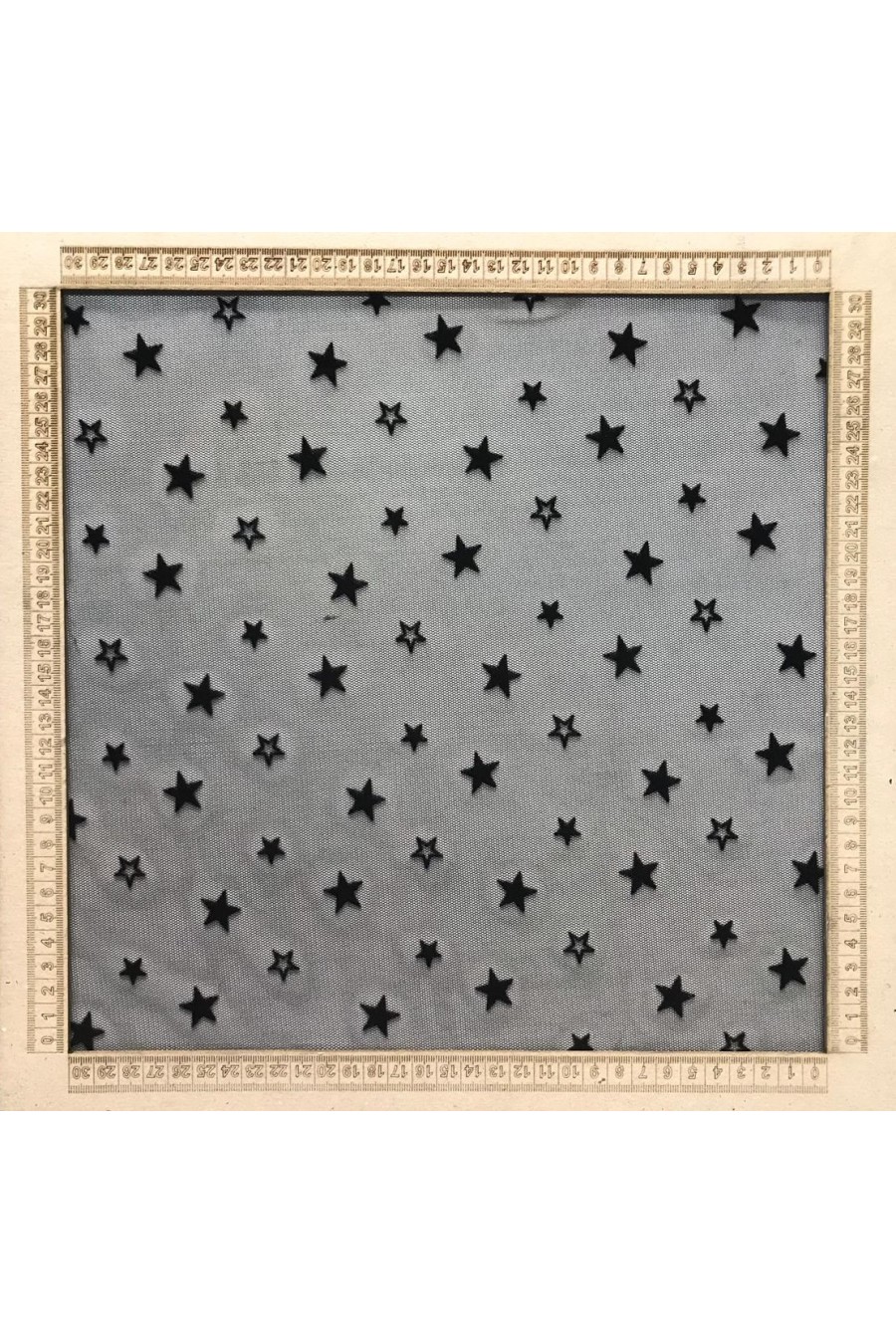 8702-METRE Kraşlama Siyah Flok Baskılı Tül Kumaş