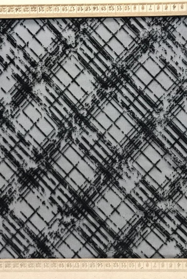 Siyah Flok Baskı Tül Kumaş, 151 cm