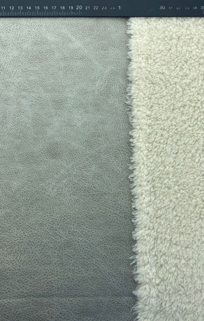 Ekru Deri ve Krem Kürk Yerli Kumaş - 150 cm