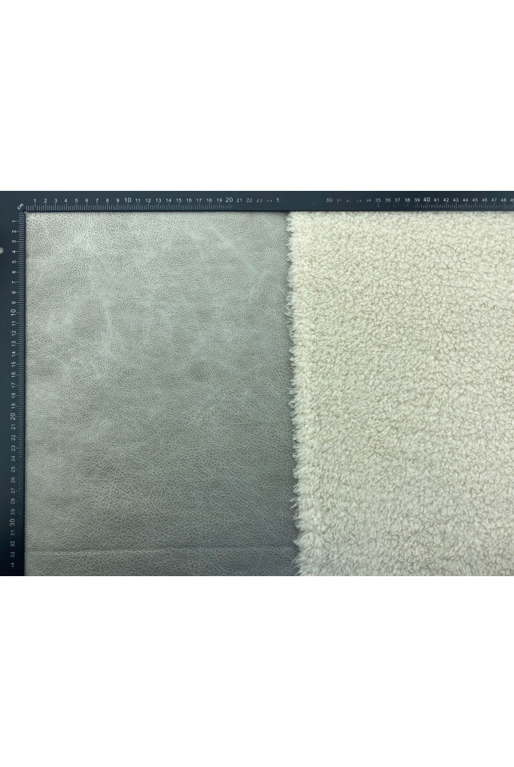 Ekru Deri ve Krem Kürk Yerli Kumaş - 150 cm