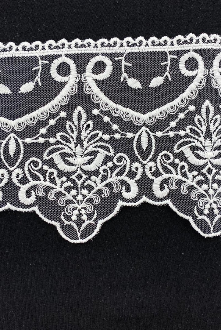 Krem Tül Üzeri Mat Polyester Brode Bant