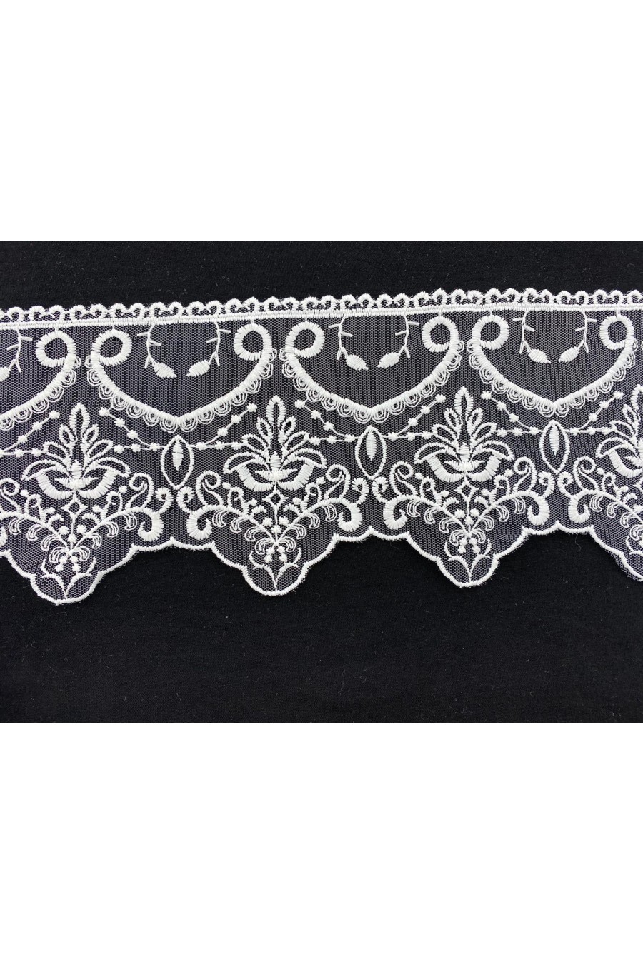 9820-METRE Krem Tül Üzeri Mat Polyester Brode Bant