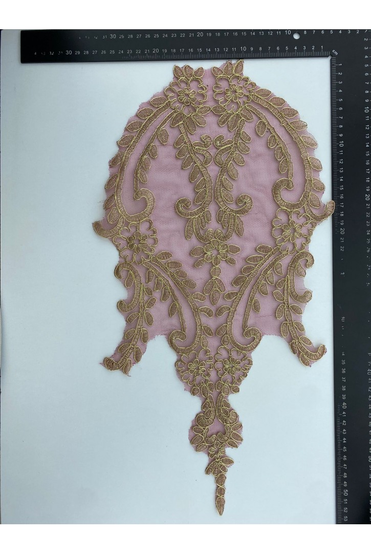 Yeşil Gold Simli İthal Tül Üzeri Brode Aplik (7069)