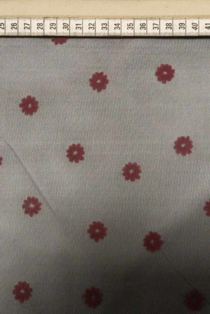 Mor Flok Baskılı Siyah Tül