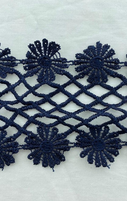 Parlak Lacivert Güpür Brode Bant, 7 cm