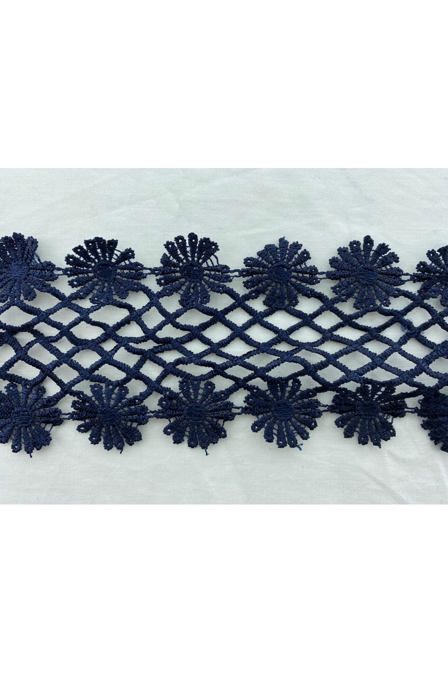 Parlak Lacivert Güpür Brode Bant, 7 cm