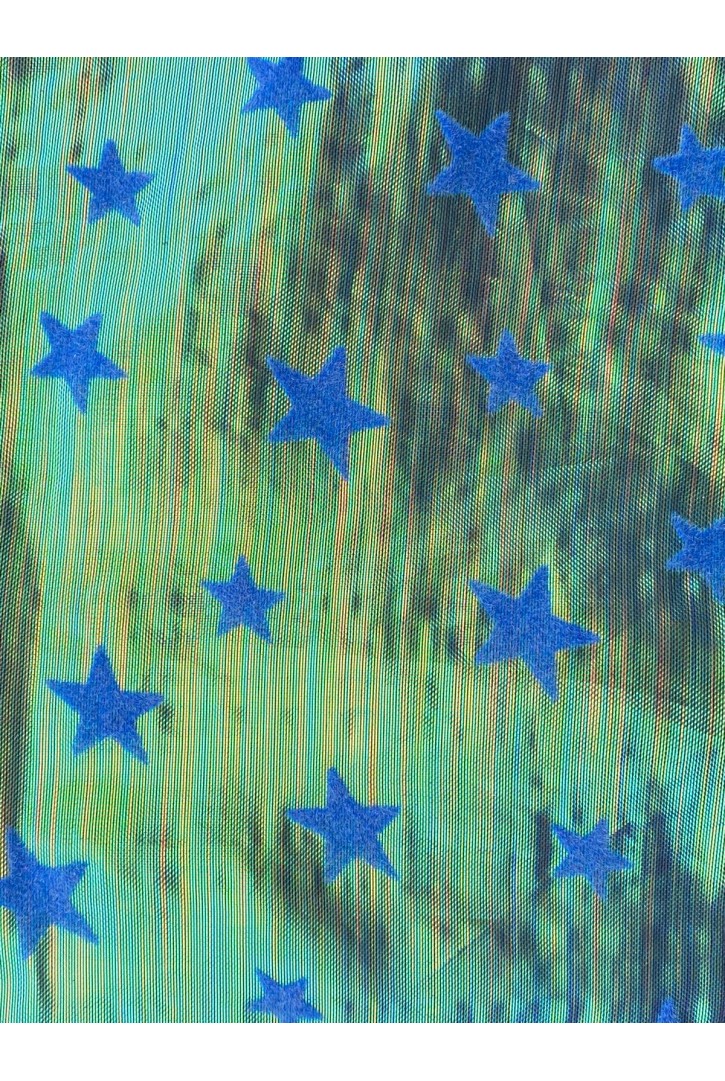 Açık Mavi Hologram Yıldız Desenli Organze Kumaş, 150 cm