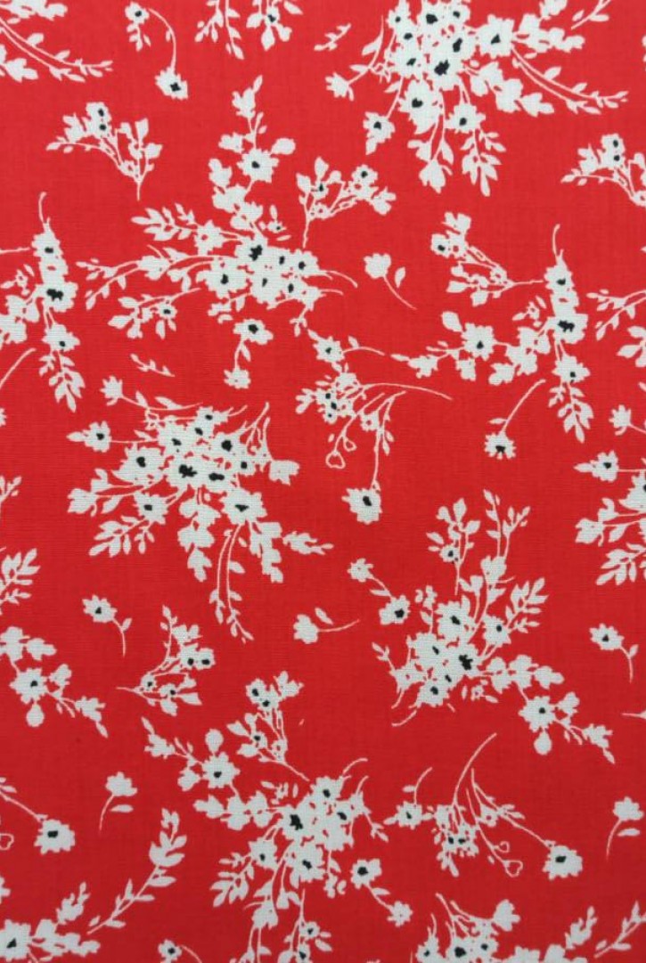 Kırmızı Çiçek Desenli Viskon Kumaş, 150 cm