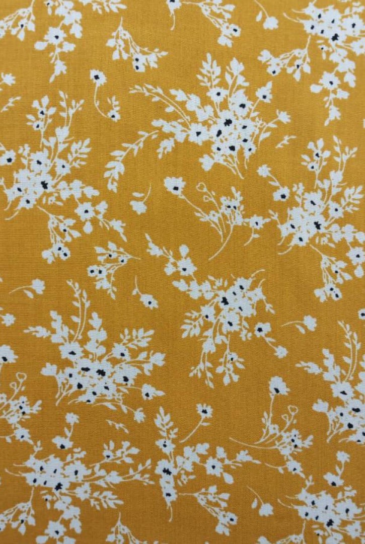 Hardal Çiçek Desenli Viskon Kumaş, 150 cm