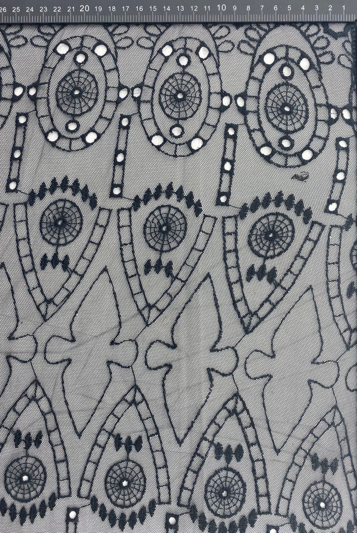 Siyah Bohrelli Tül Kumaş - Yerli Polyester, 145 cm (11449)