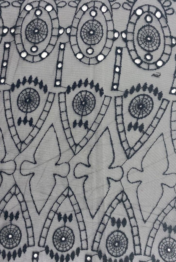 Siyah Bohrelli Tül Kumaş - Yerli Polyester, 145 cm (11449)