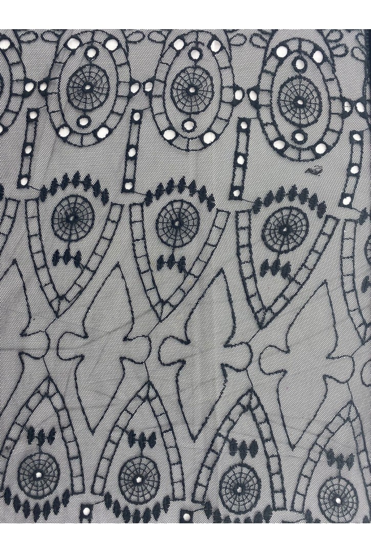 Siyah Bohrelli Tül Kumaş - Yerli Polyester, 145 cm (11449)