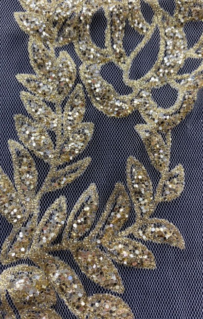 5636 BRODE/İTHAL/BANT/TÜL ÜZERİ/POLYESTER/SİMLİ/GOLD/11 CM