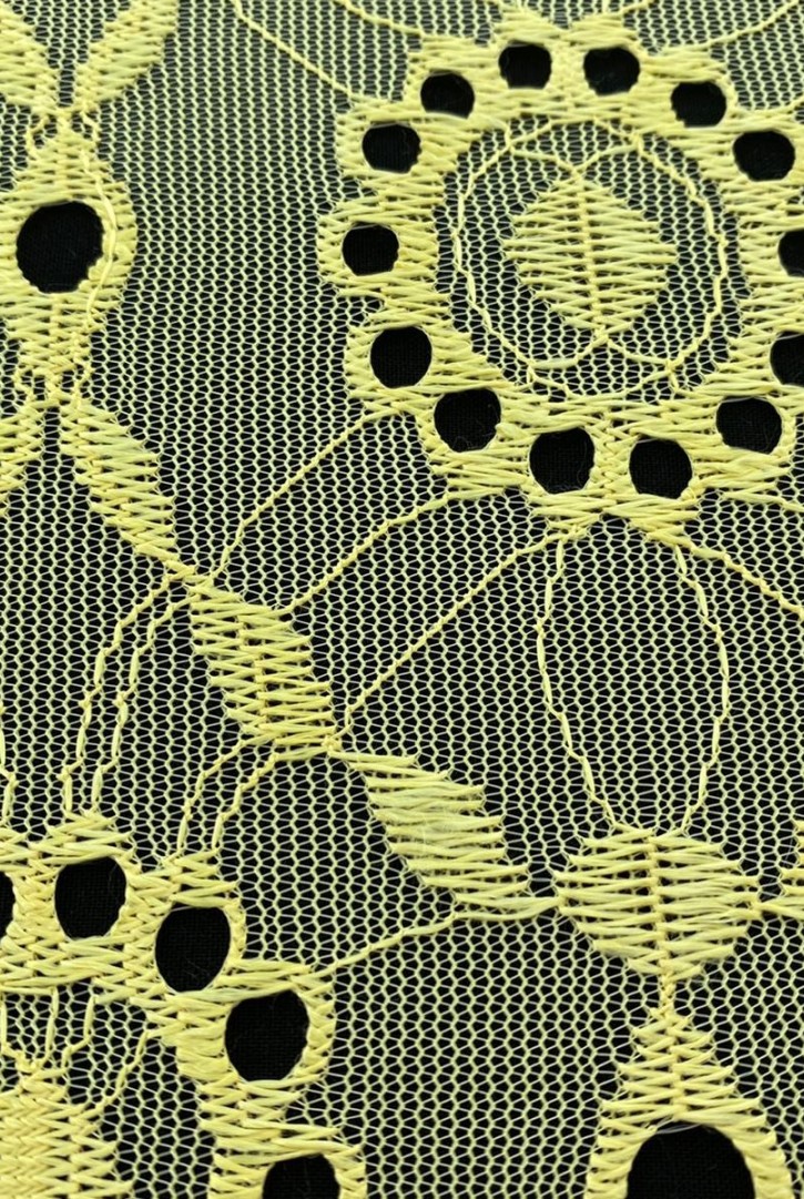 Sarı Bohrerli Mat Polyester Dantel Kumaş - 150 cm