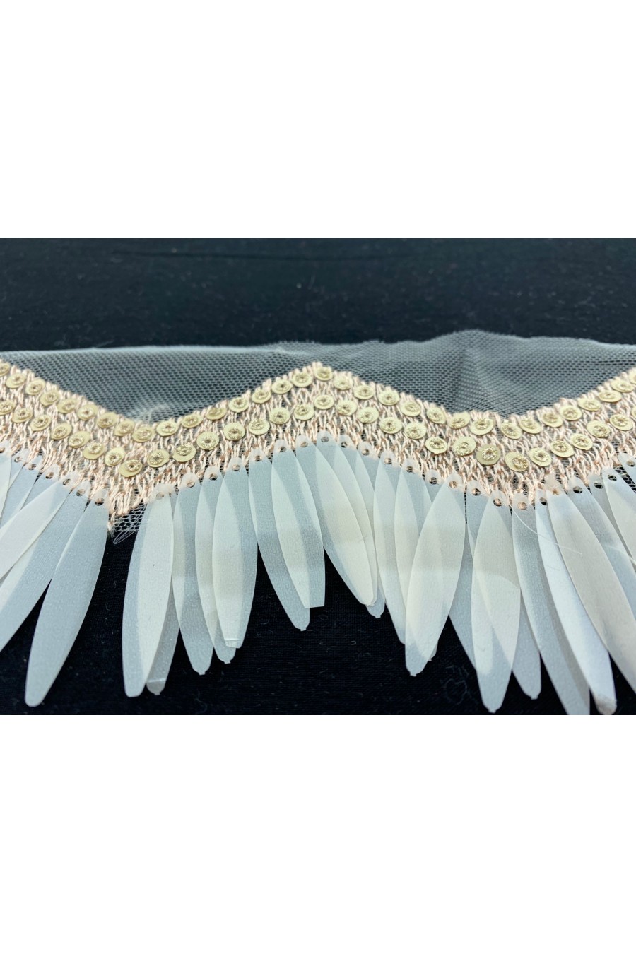 Şampanya Renkli Pullu Tül Üzeri Şerit, 6 cm