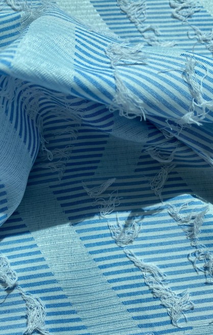 22347 KUMAŞ/YERLİ/LEZ/POLYESTER/PAMUK/KESME/MAVİ-BEYAZ/155 CM