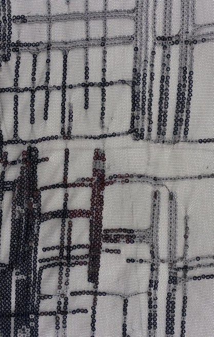 Siyah Zemin Üzeri Siyah Pullu Likralı Tül Kumaş, 130 cm