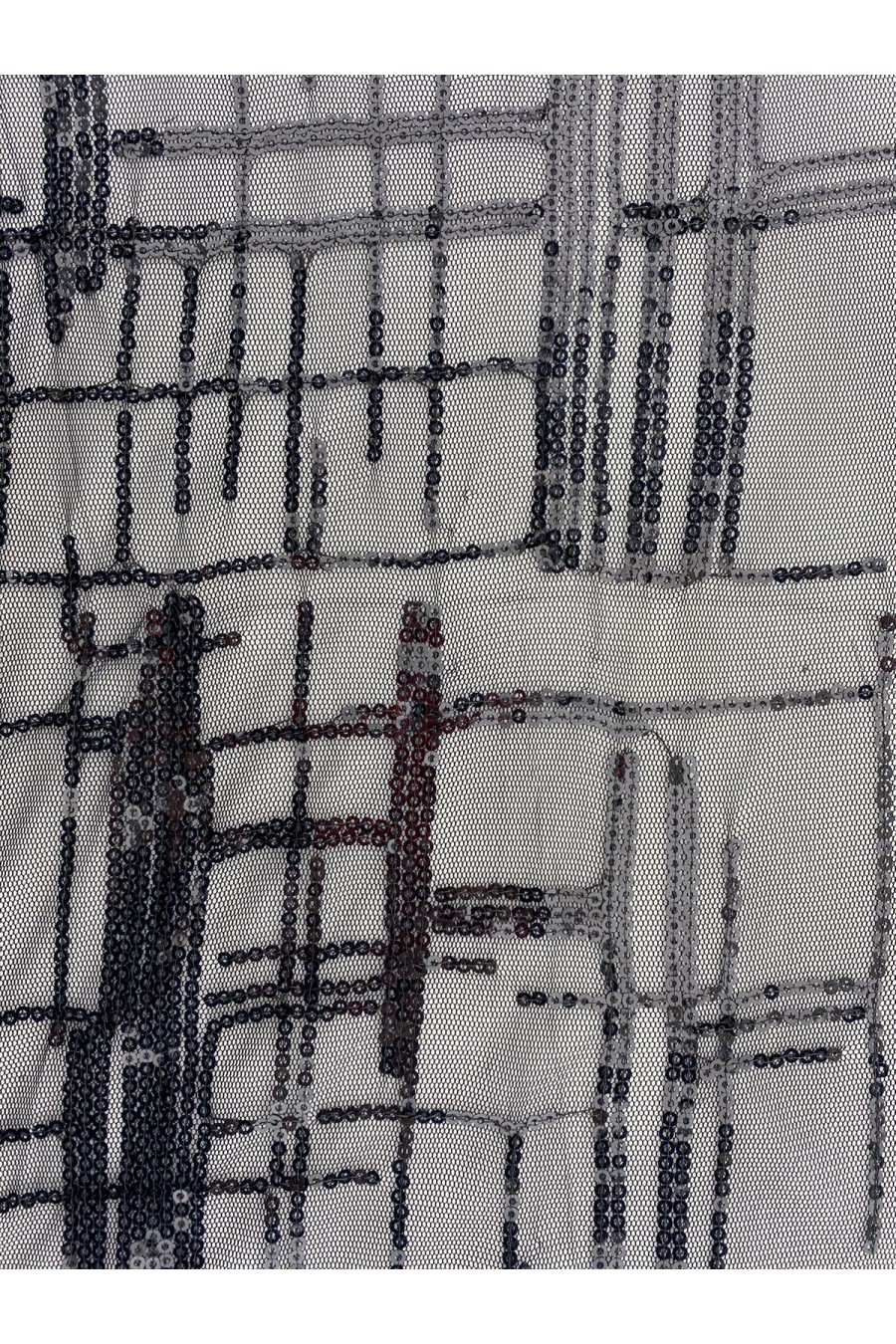 Siyah Zemin Üzeri Siyah Pullu Likralı Tül Kumaş, 130 cm