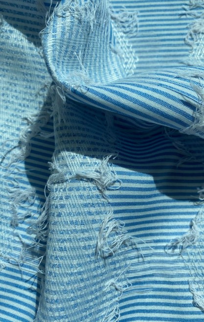 22348 KUMAŞ/YERLİ/LEZ/POLYESTER/PAMUK/KESME/BEYAZ-MAVİ/155 CM